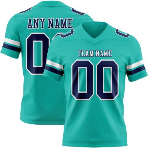 Aqua0307 Custom Aqua Navy-White Authentic Football Jersey