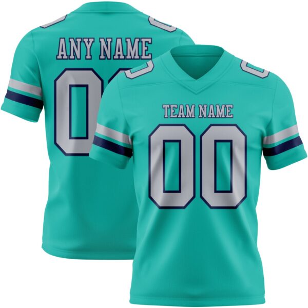 Custom Aqua Gray-Navy Authentic Football Jersey