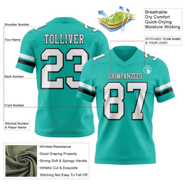 Custom Aqua White-Black Authentic Football Jersey