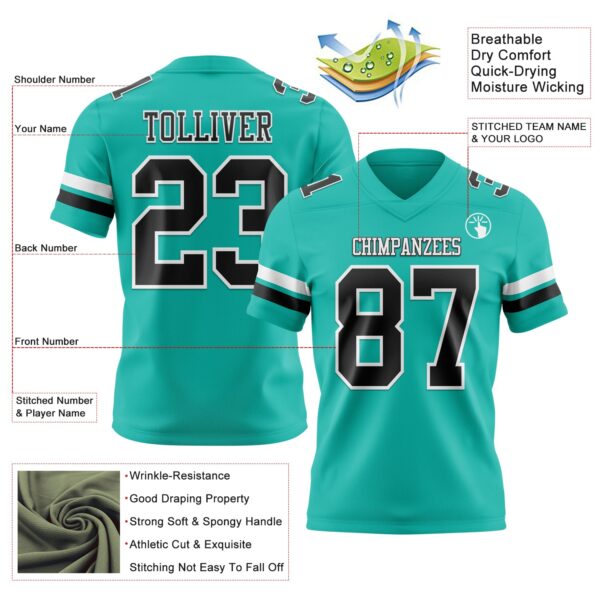 Custom Aqua Black-White Authentic Football Jersey
