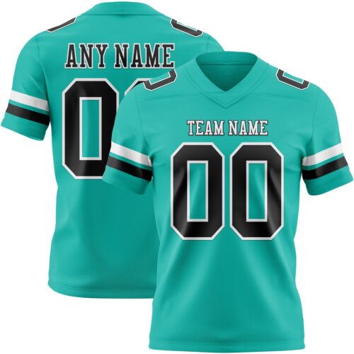 Aqua0310 Custom Aqua Black-White Authentic Football Jersey