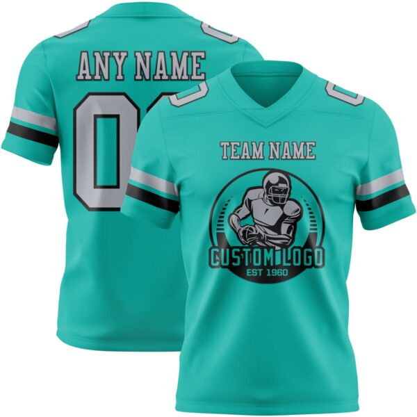 Custom Aqua Gray-Black Authentic Football Jersey