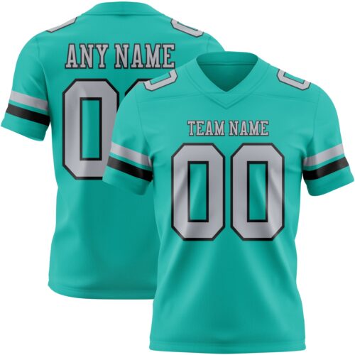 Aqua0311 Custom Aqua Gray-Black Authentic Football Jersey