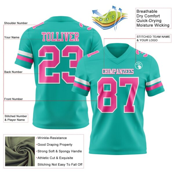 Custom Aqua Pink-White Authentic Football Jersey