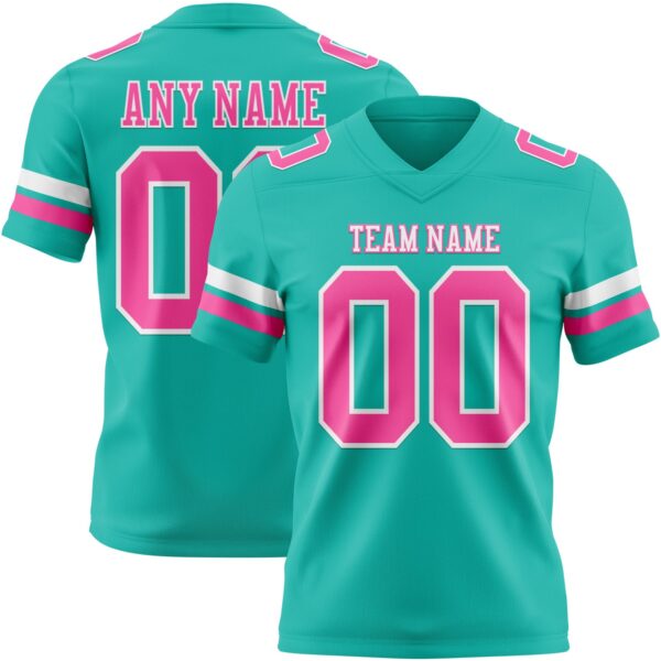 Custom Aqua Pink-White Authentic Football Jersey