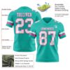 Custom Aqua White-Pink Authentic Football Jersey