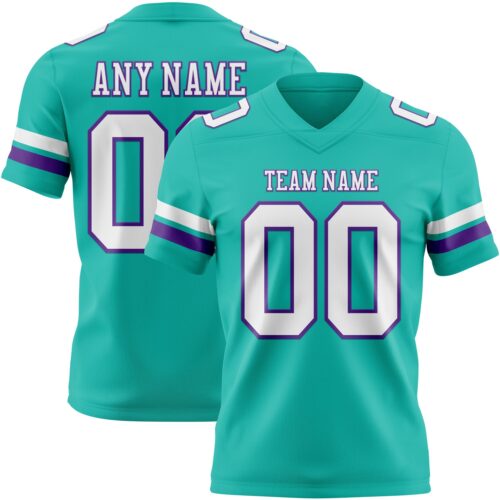 Custom Aqua White-Purple Authentic Football Jersey