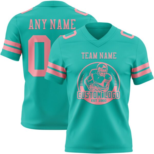 Custom Aqua Medium Pink Authentic Football Jersey