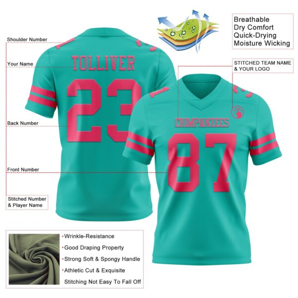 Custom Aqua Neon Pink Authentic Football Jersey