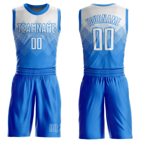 BSuit0008 Custom Powder Blue White Round Neck Sublimation Basketball Suit Jersey