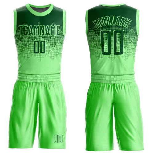BSuit0014 Custom Pea Green Green Round Neck Sublimation Basketball Suit Jersey