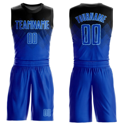 BSuit0022 Custom Black Royal-Light Blue Round Neck Sublimation Basketball Suit Jersey