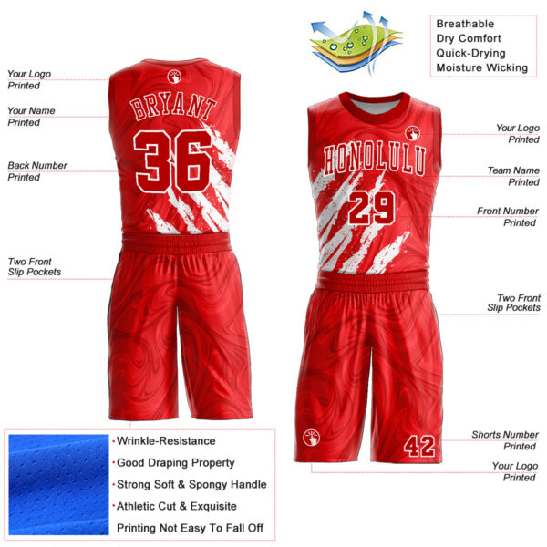 Custom Red White Round Neck Sublimation Basketball Suit Jersey