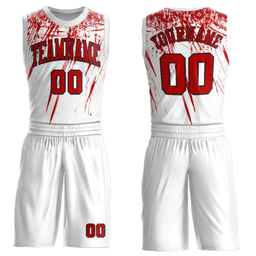BSuit0052 Custom White Red=Black Round Neck Sublimation Basketball Suit Jersey