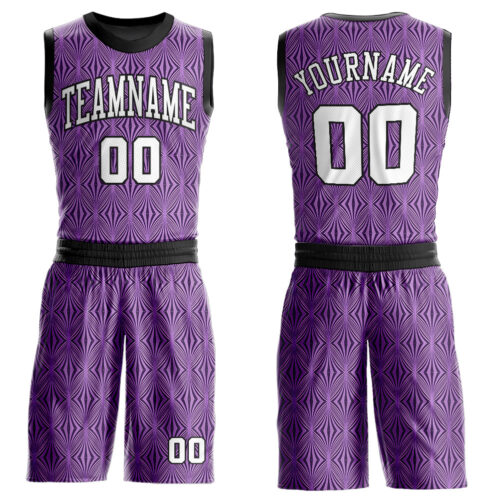 BSuit0057 Custom Purple White-Black Round Neck Sublimation Basketball Suit Jersey