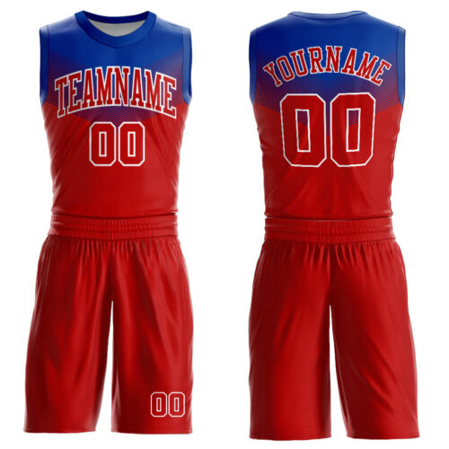 BSuit0068 Custom Red Royal-White Round Neck Sublimation Basketball Suit Jersey