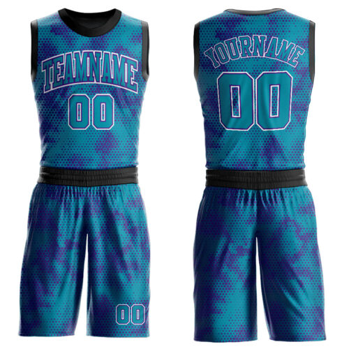 BSuit0088 Custom Teal Purple-White Round Neck Sublimation Basketball Suit Jersey