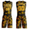 Custom Black Gold-White Round Neck Sublimation Basketball Suit Jersey