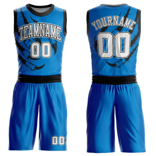 BSuit0101 Custom Blue White-Black Animals Claws Round Neck Sublimation Basketball Suit Jersey