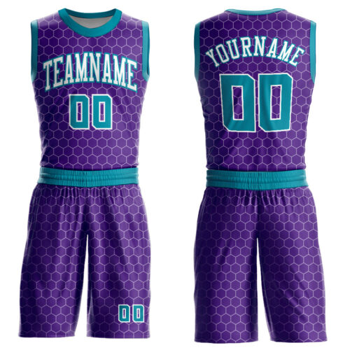 BSuit0106 Custom Purple Teal-White Round Neck Sublimation Basketball Suit Jersey