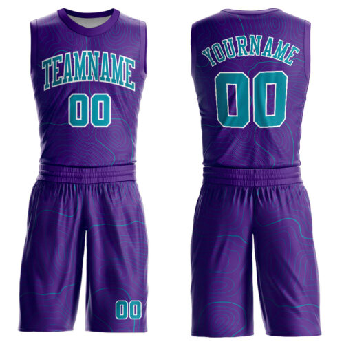 BSuit0116 Custom Purple Teal-White Round Neck Sublimation Basketball Suit Jersey