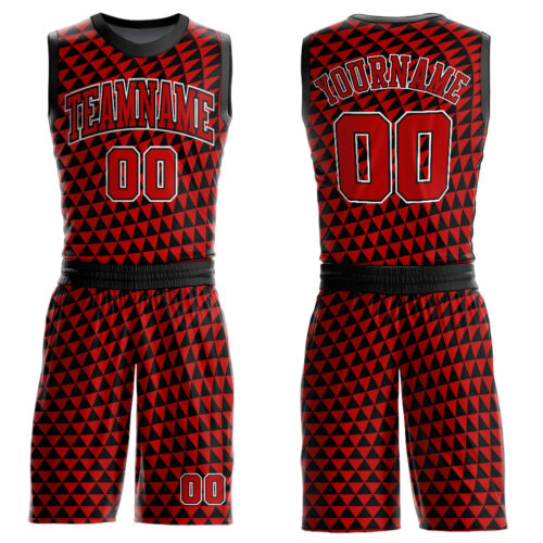 BSuit0123 Custom Red Black-White Triangle Shapes Round Neck Sublimation Basketball Suit Jersey