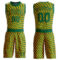 Custom Gold Kelly Green-Black Triangle Shapes Round Neck Sublimation Basketball Suit Jersey