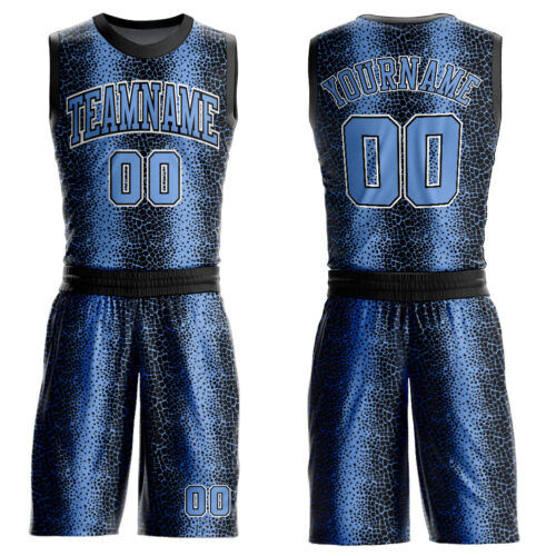 BSuit0133 Custom Black Light Blue-White Animal Fur Print Round Neck Sublimation Basketball Suit Jersey