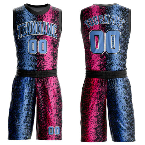 BSuit0137 Custom Black Light Blue-Pink Animal Fur Print Round Neck Sublimation Basketball Suit Jersey