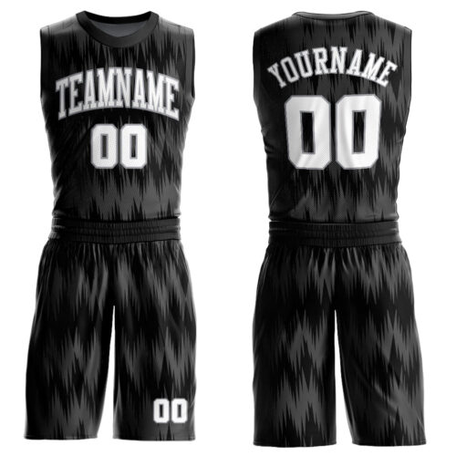 BSuit0141 Custom Black White-Light Gray Round Neck Sublimation Basketball Suit Jersey