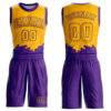 Custom Gold Purple Color Splash Round Neck Sublimation Basketball Suit Jersey