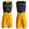 Custom Navy Yellow Color Splash Round Neck Sublimation Basketball Suit Jersey
