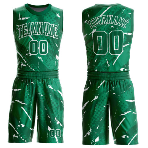 BSuit0184 Custom Green White Bright Lines Round Neck Sublimation Basketball Suit Jersey
