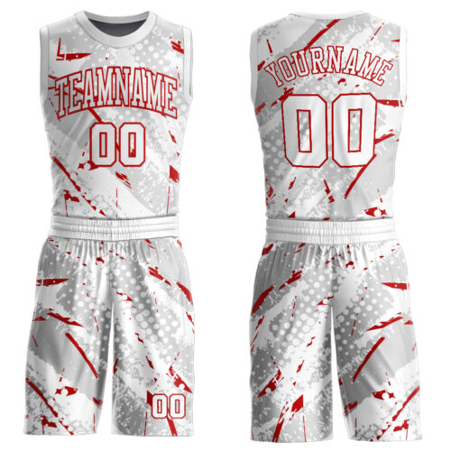 BSuit0186 Custom White Red Bright Lines Round Neck Sublimation Basketball Suit Jersey