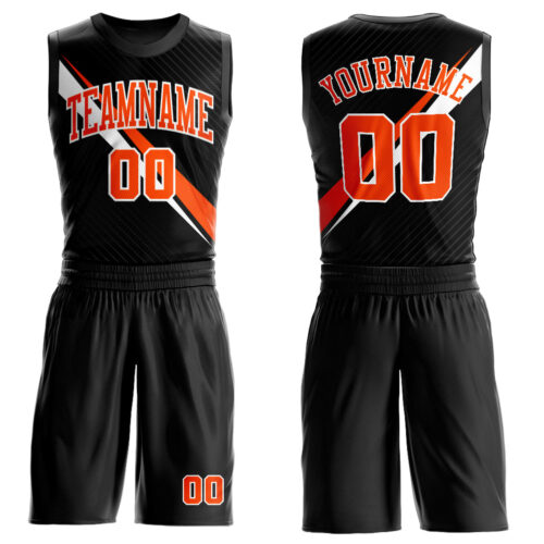 BSuit0193 Custom Black Orange-White Diagonal Lines Round Neck Sublimation Basketball Suit Jersey
