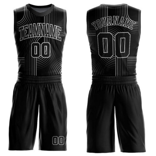 BSuit0198 Custom Black Light Gray Tracks Round Neck Sublimation Basketball Suit Jersey
