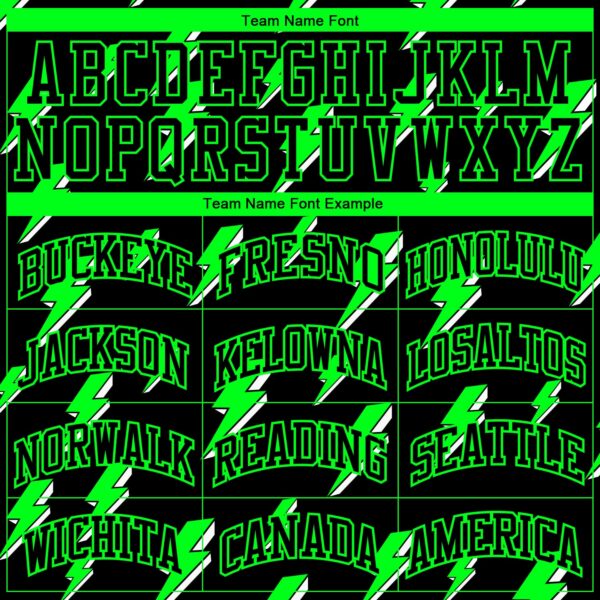 Custom Black Neon Green Lightning Shapes Round Neck Sublimation Basketball Suit Jersey