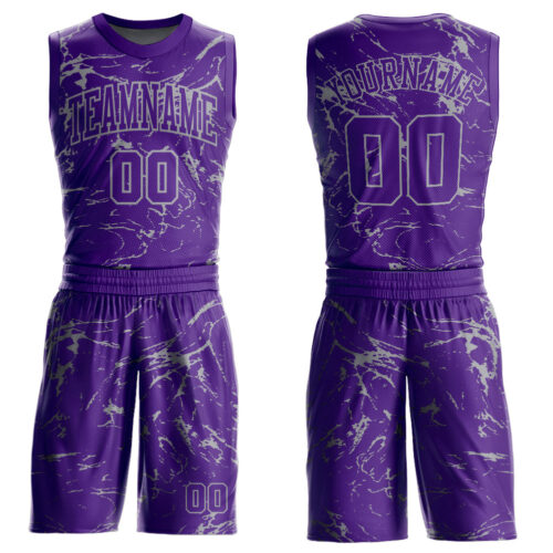 BSuit0206 Custom Purple Light Gray Abstract Grunge Art Round Neck Sublimation Basketball Suit Jersey