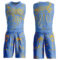 Custom Light Blue Gold Abstract Grunge Art Round Neck Sublimation Basketball Suit Jersey