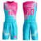 Custom Sky Blue Pink-White Gradient Two Tone Diamond Shape Round Neck Sublimation Basketball Suit Jersey