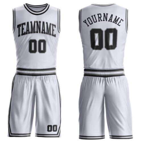 Custom White Black-Gray Round Neck Suit Basketball Jersey