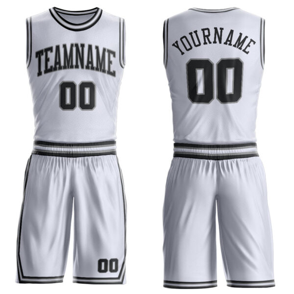 Custom White Black-Gray Round Neck Suit Basketball Jersey