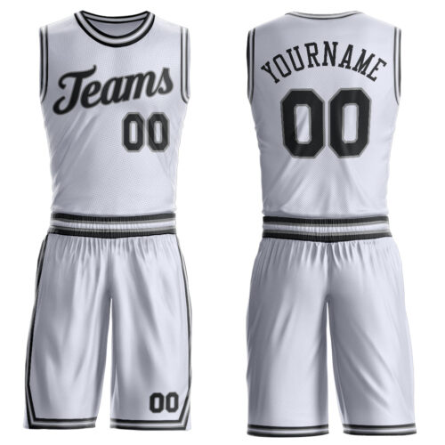 Custom White Black-Gray Round Neck Suit Basketball Jersey