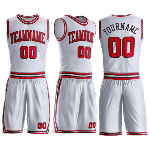 Custom White Red-Black Round Neck Suit Basketball Jersey