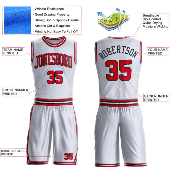Custom White Red-Black Round Neck Suit Basketball Jersey