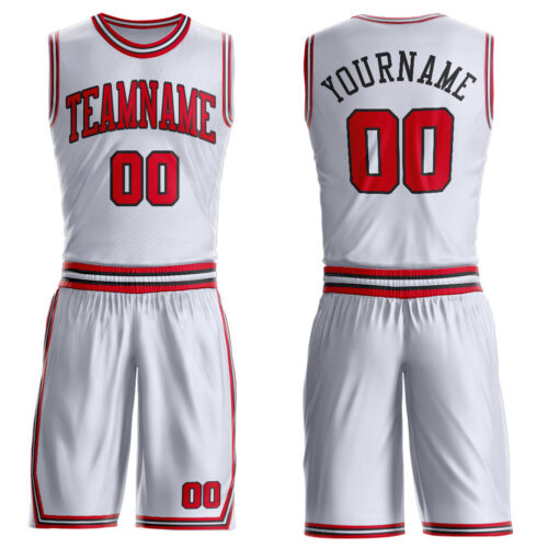 Custom White Red-Black Round Neck Suit Basketball Jersey