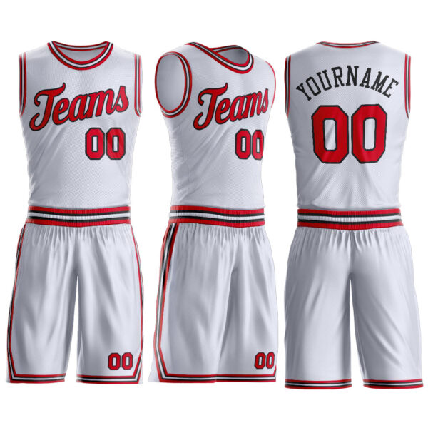 Custom White Red-Black Round Neck Suit Basketball Jersey