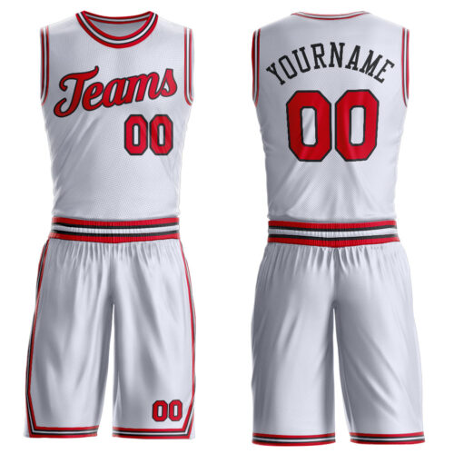 Custom White Red-Black Round Neck Suit Basketball Jersey