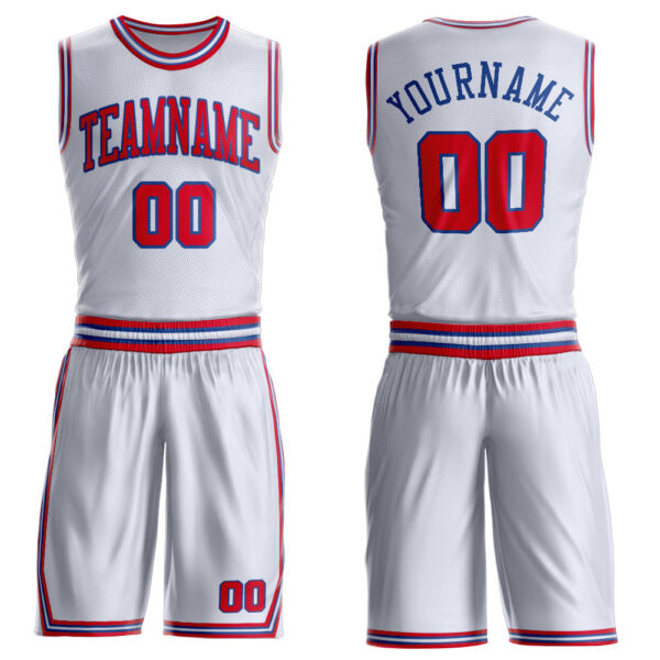 Custom White Red-Royal Round Neck Suit Basketball Jersey
