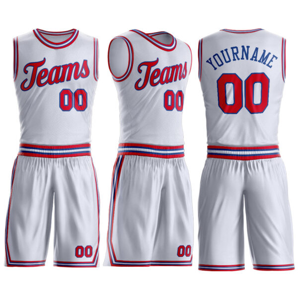 Custom White Red-Royal Round Neck Suit Basketball Jersey